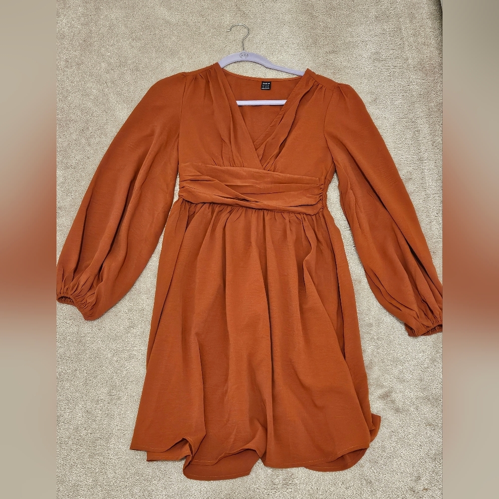 SHEIN Rust Orange Long Sleeve Dress
